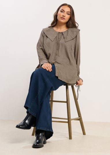 Yours Curve Brown Collared Check Shirt