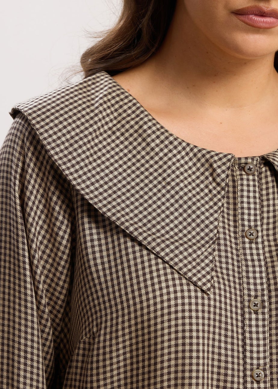 Yours Curve Brown Collared Check Shirt