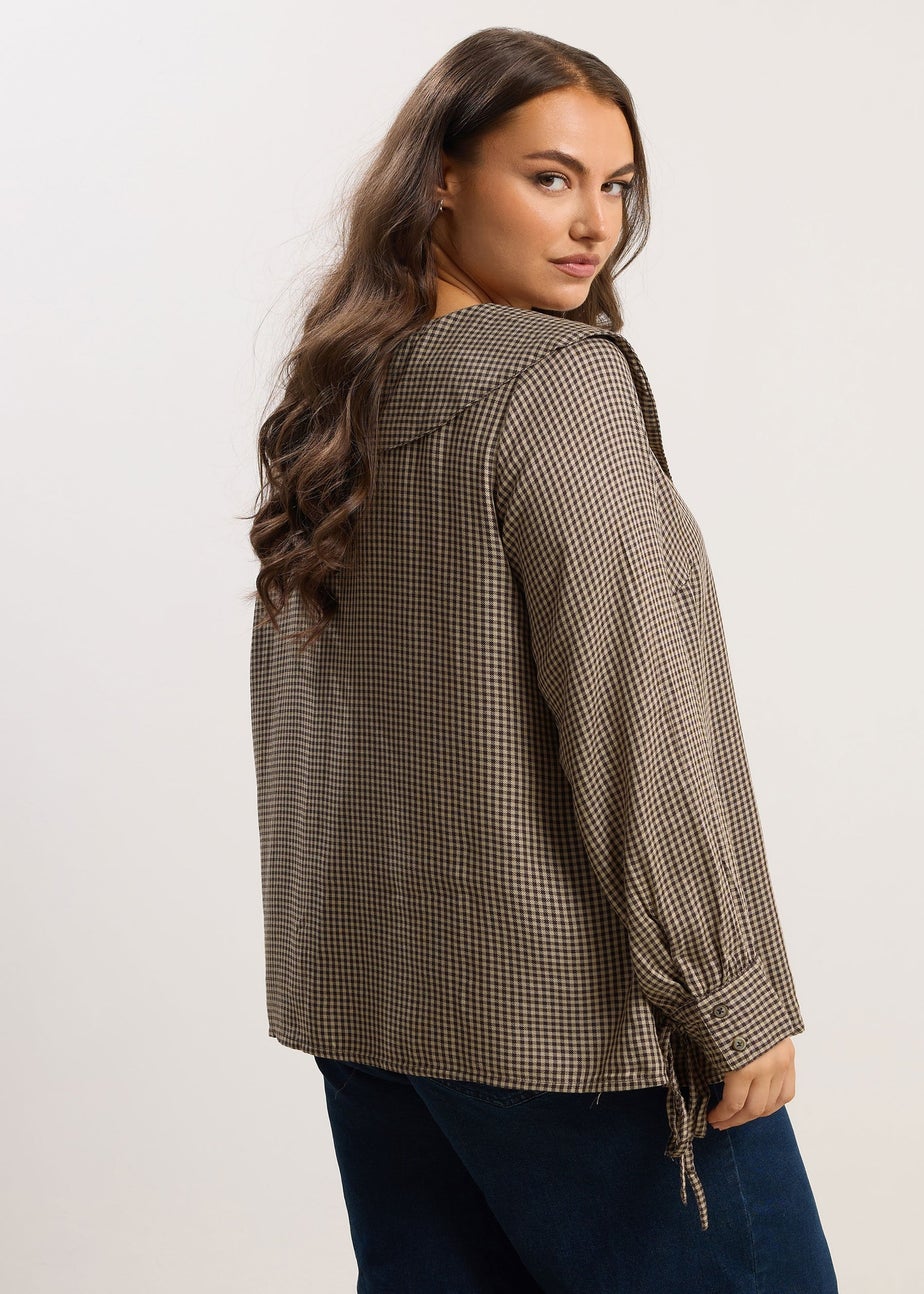 Yours Curve Brown Collared Check Shirt
