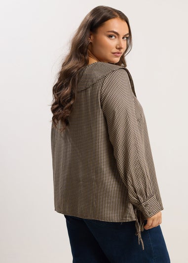 Yours Curve Brown Collared Check Shirt