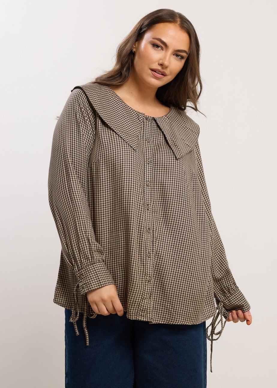 Yours Curve Brown Collared Check Shirt