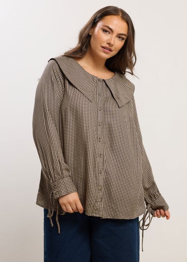 Yours Curve Brown Collared Check Shirt