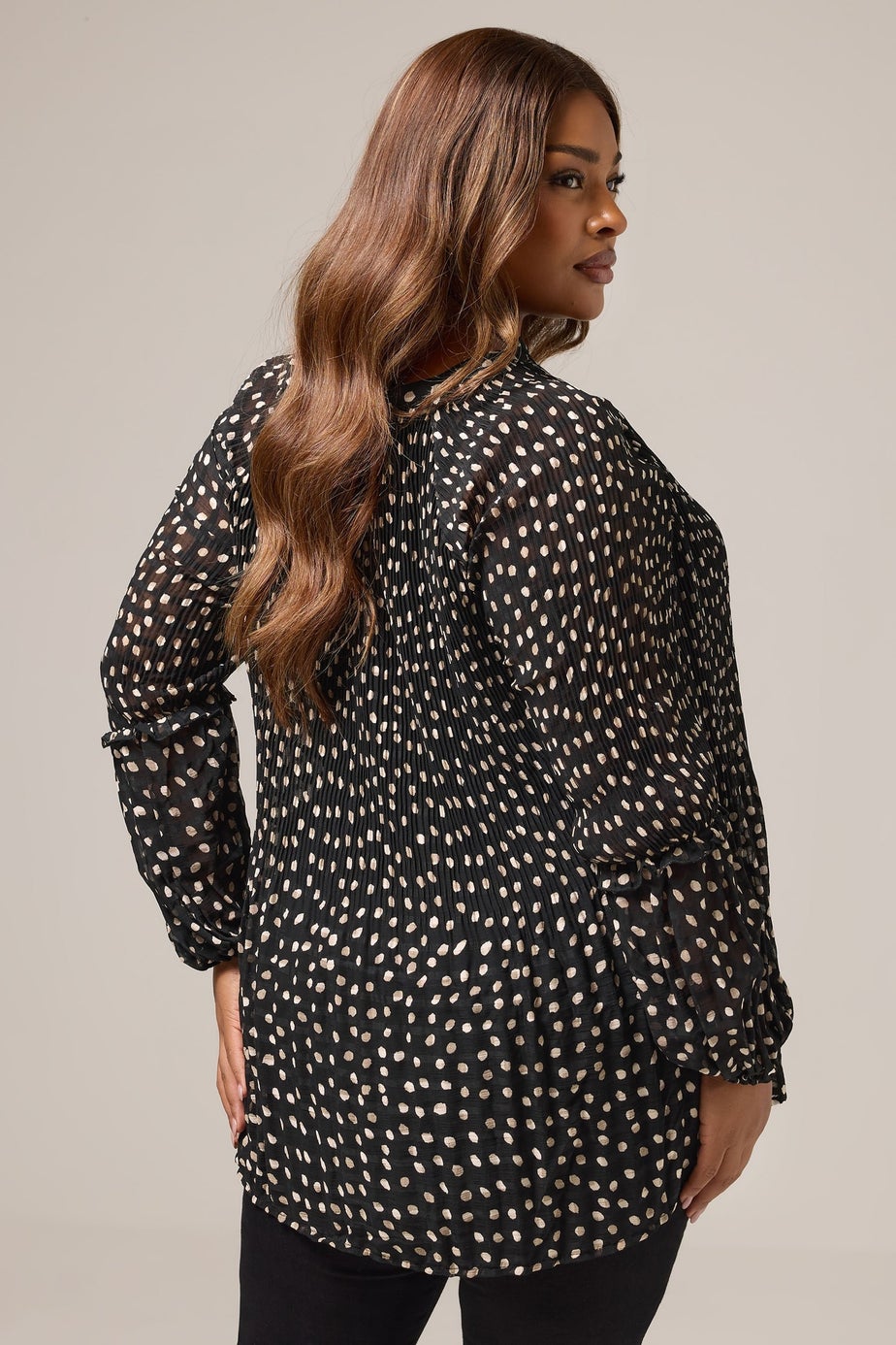 Yours Curve Black Spot Print Pleated Blouse