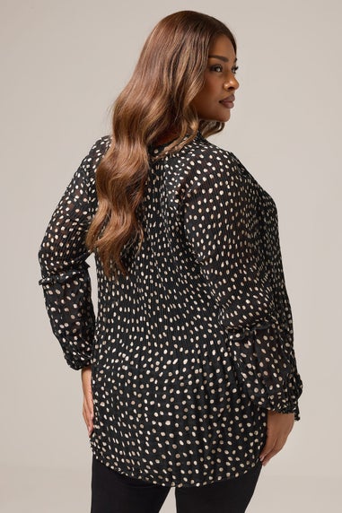 Yours Curve Black Spot Print Pleated Blouse