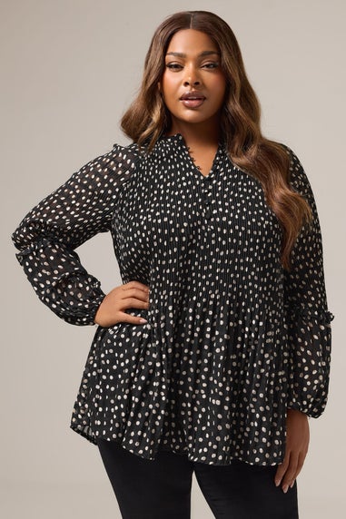 Yours Curve Black Spot Print Pleated Blouse