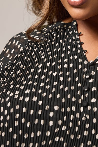 Yours Curve Black Spot Print Pleated Blouse