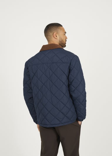 Brave Soul Navy Quilted Coach Jacket with Cord Collar