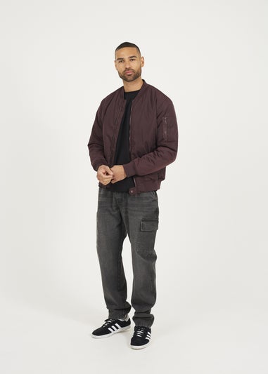 Brave Soul Burgundy Bomber Jacket with Sleeve Pocket Detail