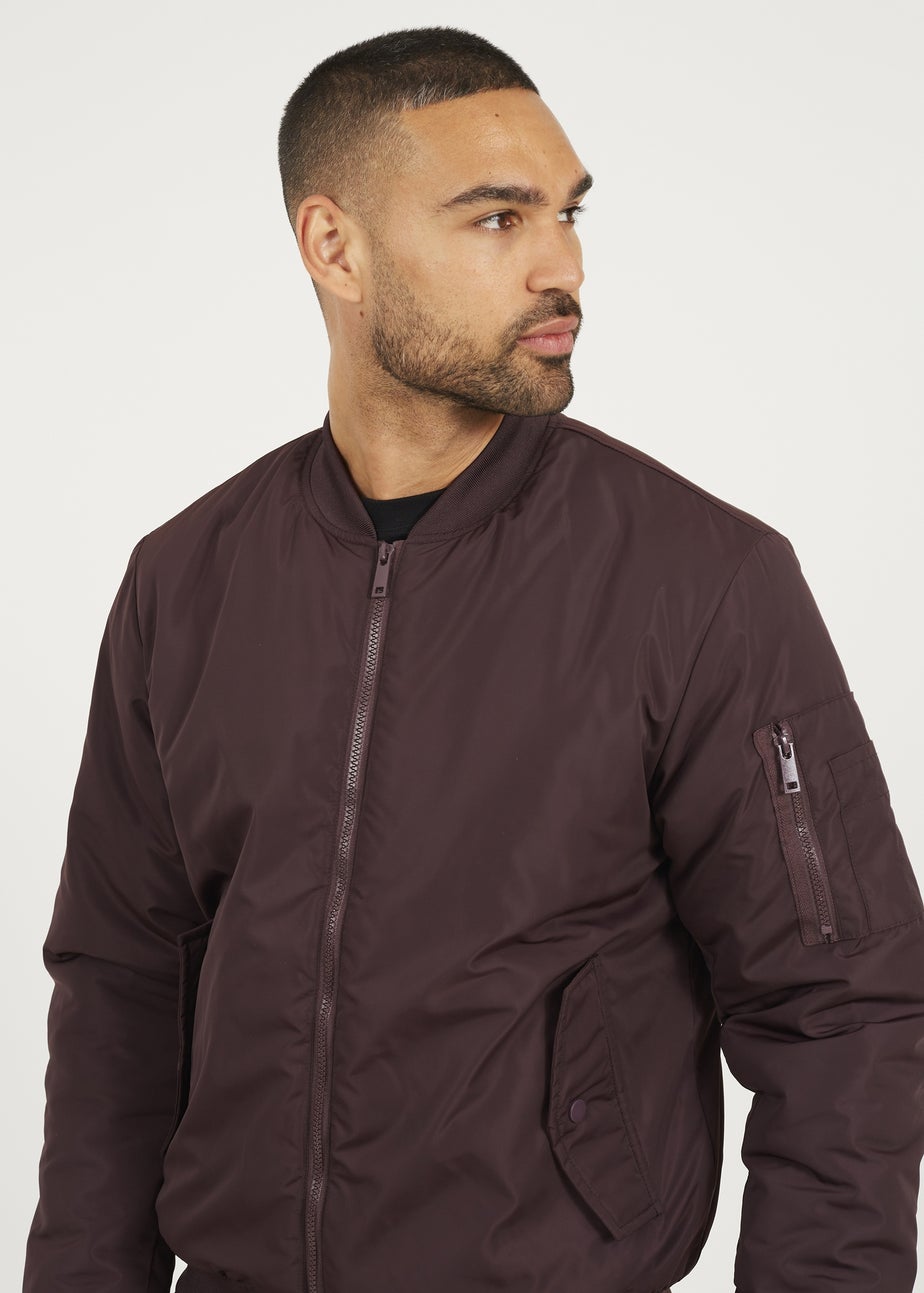Brave Soul Burgundy Bomber Jacket with Sleeve Pocket Detail