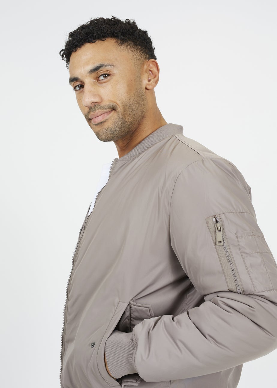 Brave Soul Taupe Bomber Jacket with Sleeve Pocket Detail