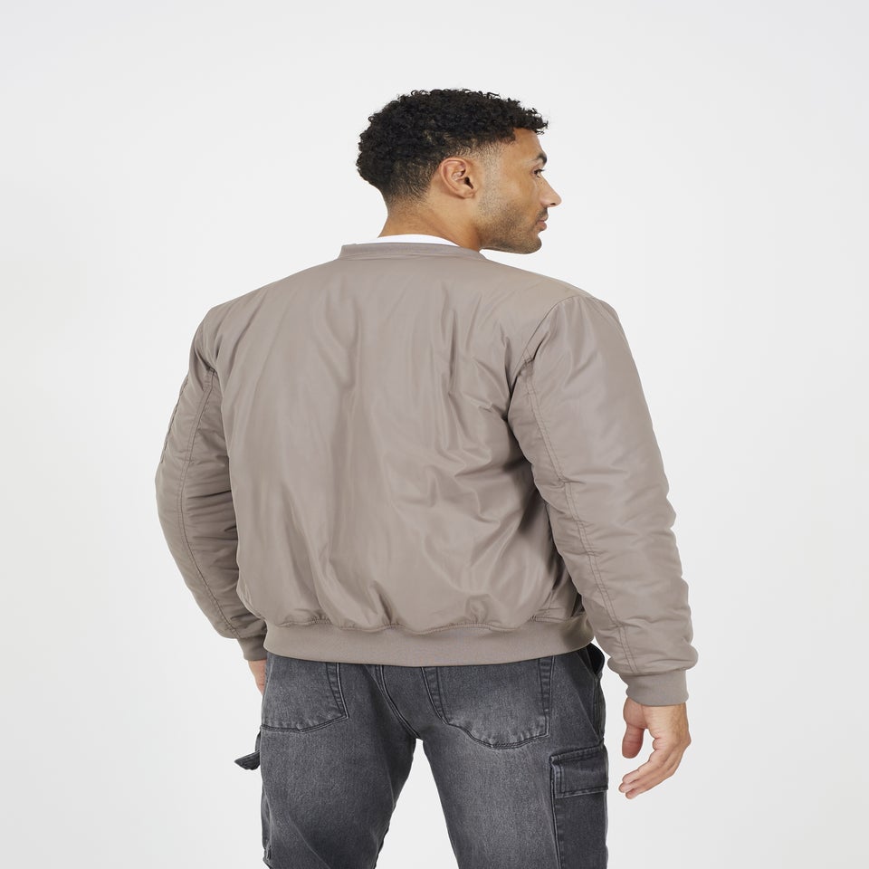 Brave Soul Taupe Bomber Jacket with Sleeve Pocket Detail