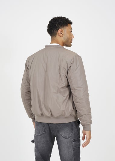 Brave Soul Taupe Bomber Jacket with Sleeve Pocket Detail