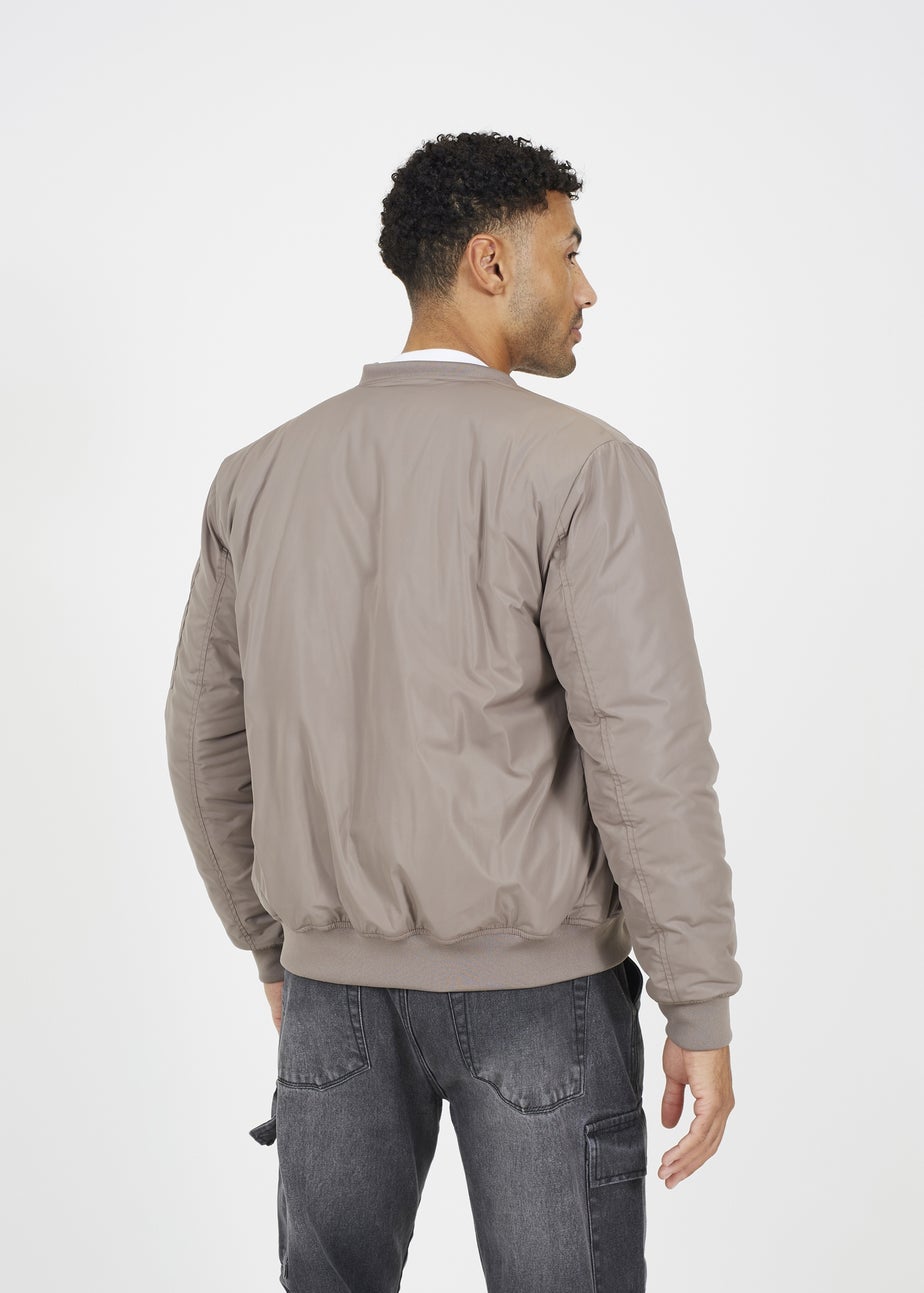 Brave Soul Taupe Bomber Jacket with Sleeve Pocket Detail