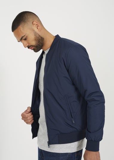 Brave Soul Navy Collarless Bomber Zip-Up Jacket