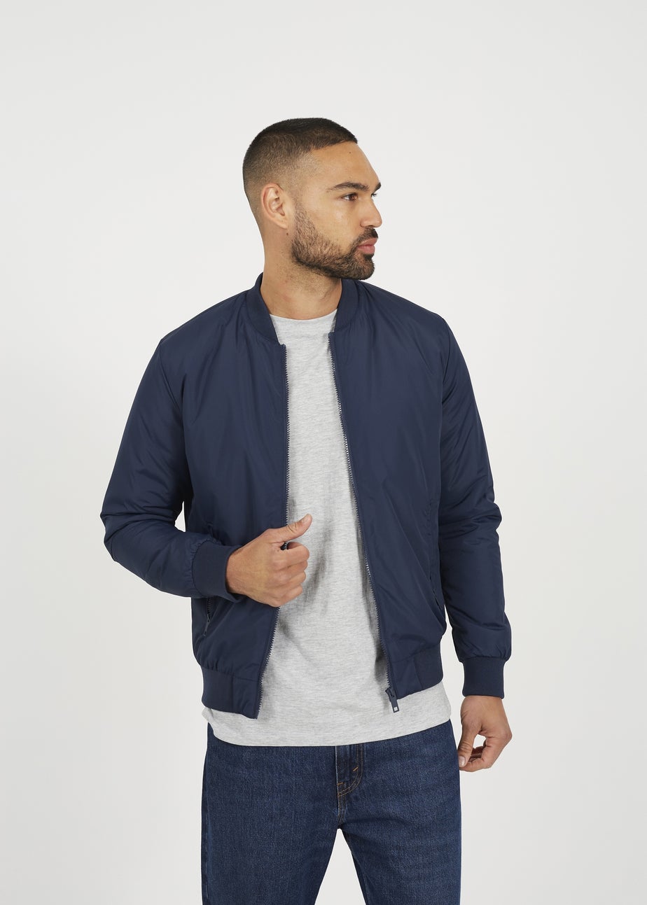 Brave Soul Navy Collarless Bomber Zip-Up Jacket