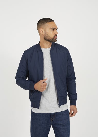 Brave Soul Navy Collarless Bomber Zip-Up Jacket