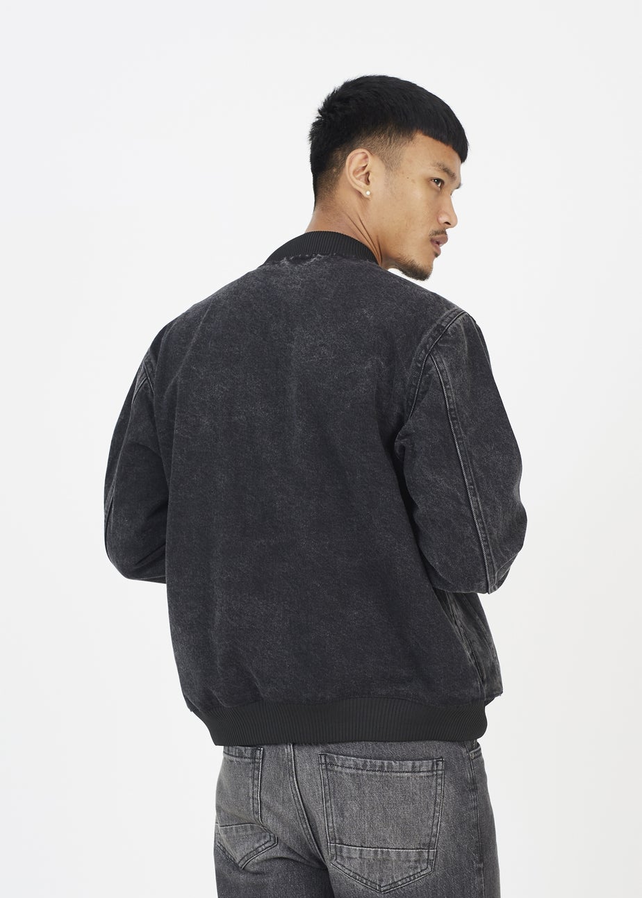 Brave Soul Black Washed Denim Bomber Jacket