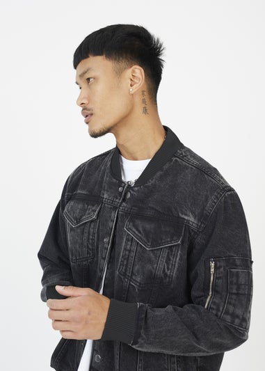 Brave Soul Black Washed Denim Bomber Jacket