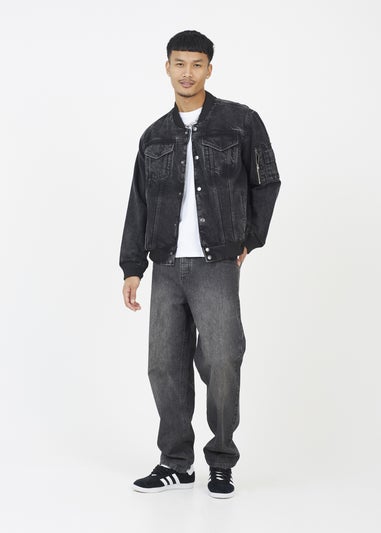 Brave Soul Black Washed Denim Bomber Jacket