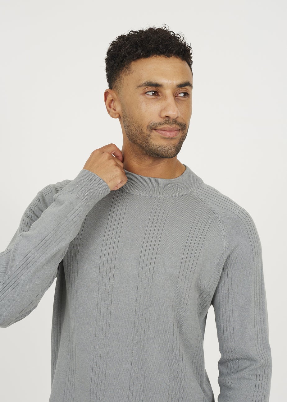 Brave Soul Grey Long Sleeve Ribbed Raglan Jumper