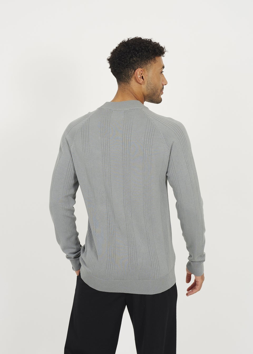Brave Soul Grey Long Sleeve Ribbed Raglan Jumper