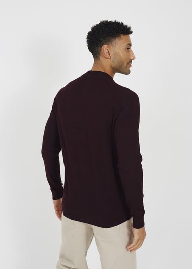 Brave Soul Burgundy Long Sleeve Ribbed Raglan Jumper