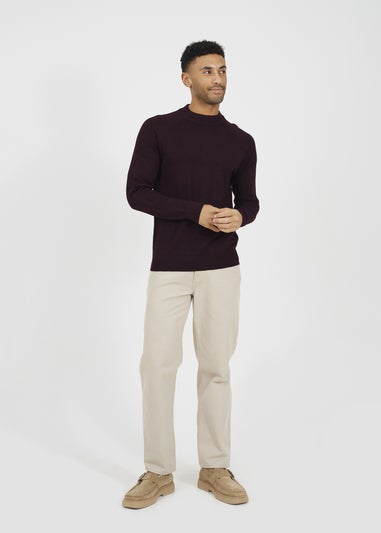 Brave Soul Burgundy Long Sleeve Ribbed Raglan Jumper