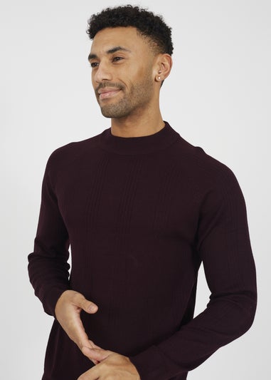 Brave Soul Burgundy Long Sleeve Ribbed Raglan Jumper