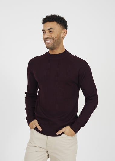 Brave Soul Burgundy Long Sleeve Ribbed Raglan Jumper