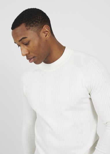 Brave Soul White Long Sleeve Ribbed Raglan Jumper
