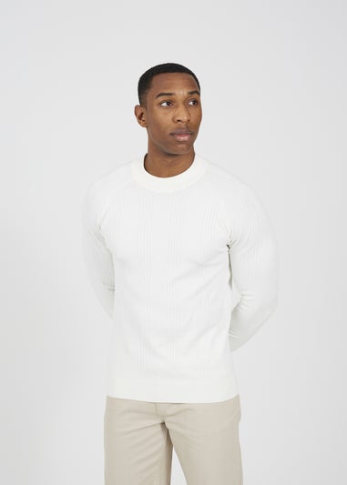 Brave Soul White Long Sleeve Ribbed Raglan Jumper