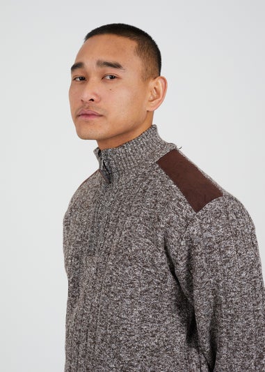 Brave Soul Brown Quarter Zip Funnel Neck Jumper