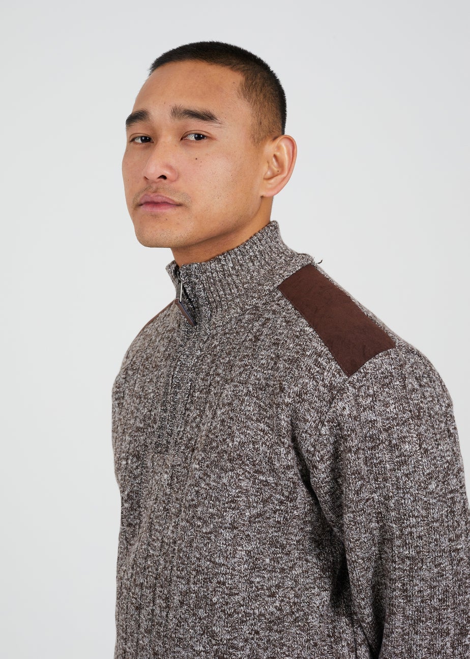 Brave Soul Brown Quarter Zip Funnel Neck Jumper