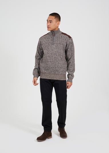 Brave Soul Brown Quarter Zip Funnel Neck Jumper