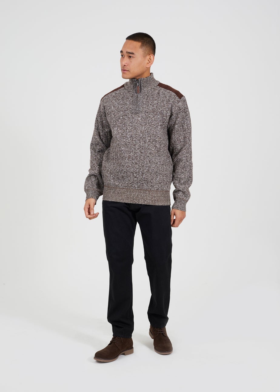 Brave Soul Brown Quarter Zip Funnel Neck Jumper