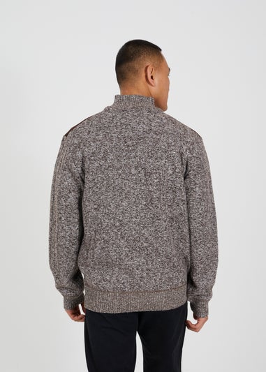 Brave Soul Brown Quarter Zip Funnel Neck Jumper