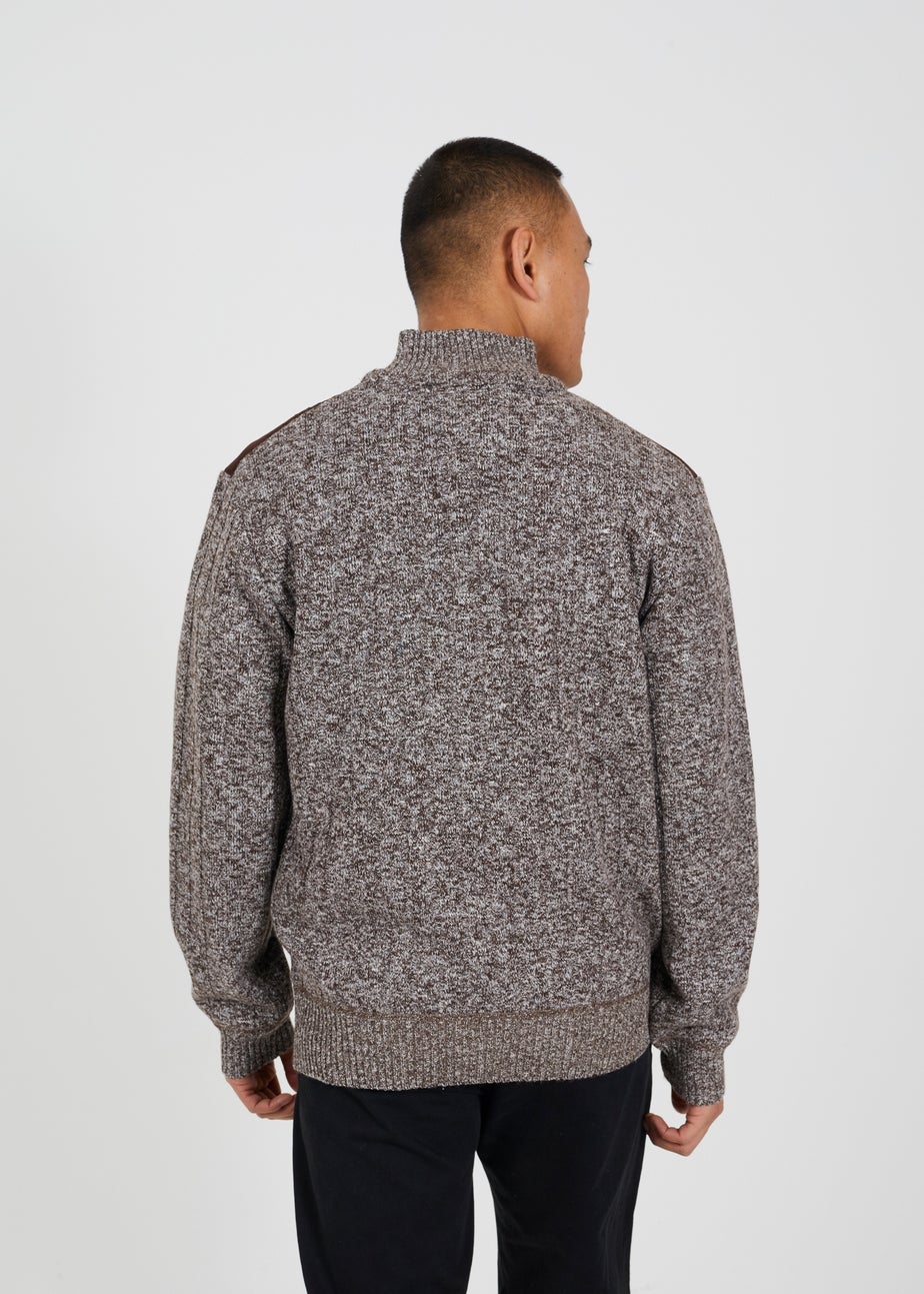 Brave Soul Brown Quarter Zip Funnel Neck Jumper