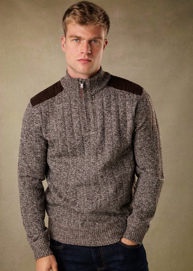 Brave Soul Brown Quarter Zip Funnel Neck Jumper
