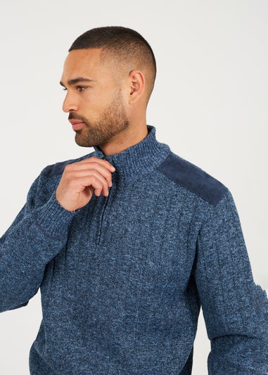 Brave Soul Navy Quarter Zip Funnel Neck Jumper
