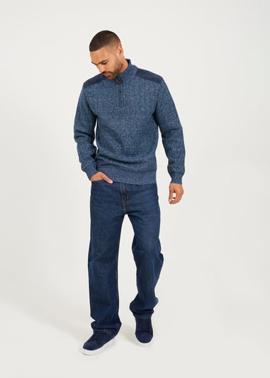 Brave Soul Navy Quarter Zip Funnel Neck Jumper