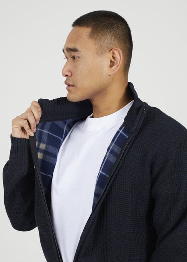 Brave Soul Navy Funnel Neck Jumper with Fleece Lining