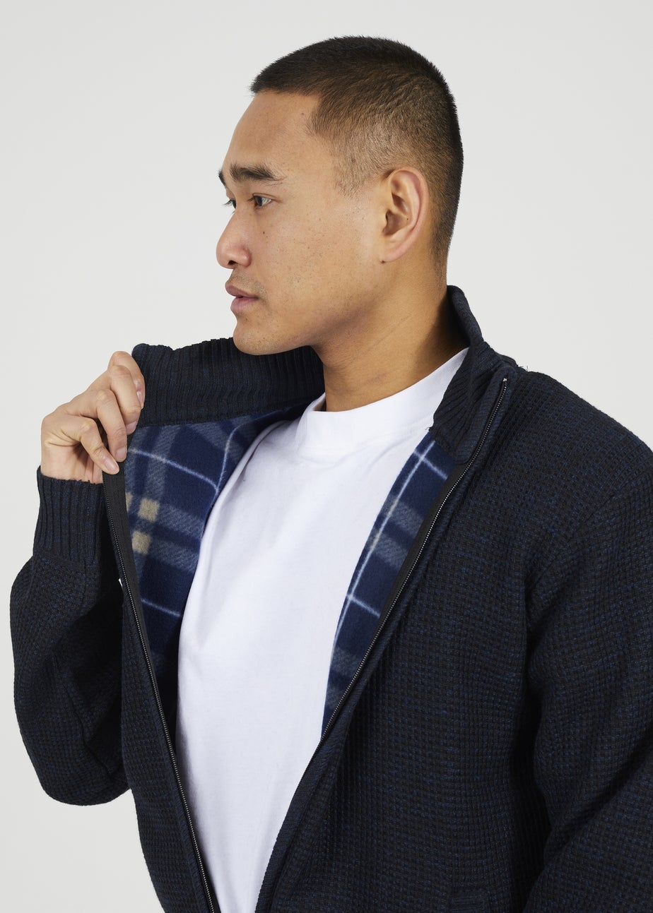 Brave Soul Navy Funnel Neck Jumper with Fleece Lining