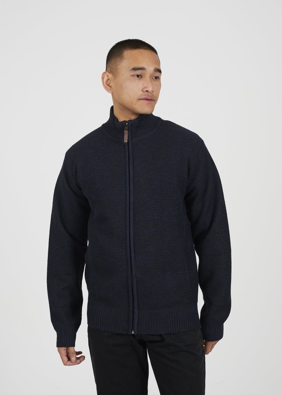 Brave Soul Navy Funnel Neck Jumper with Fleece Lining