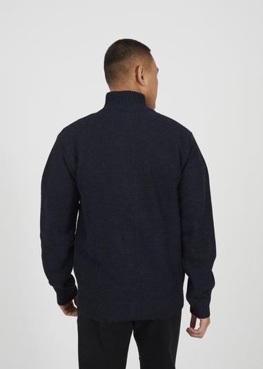 Brave Soul Navy Funnel Neck Jumper with Fleece Lining