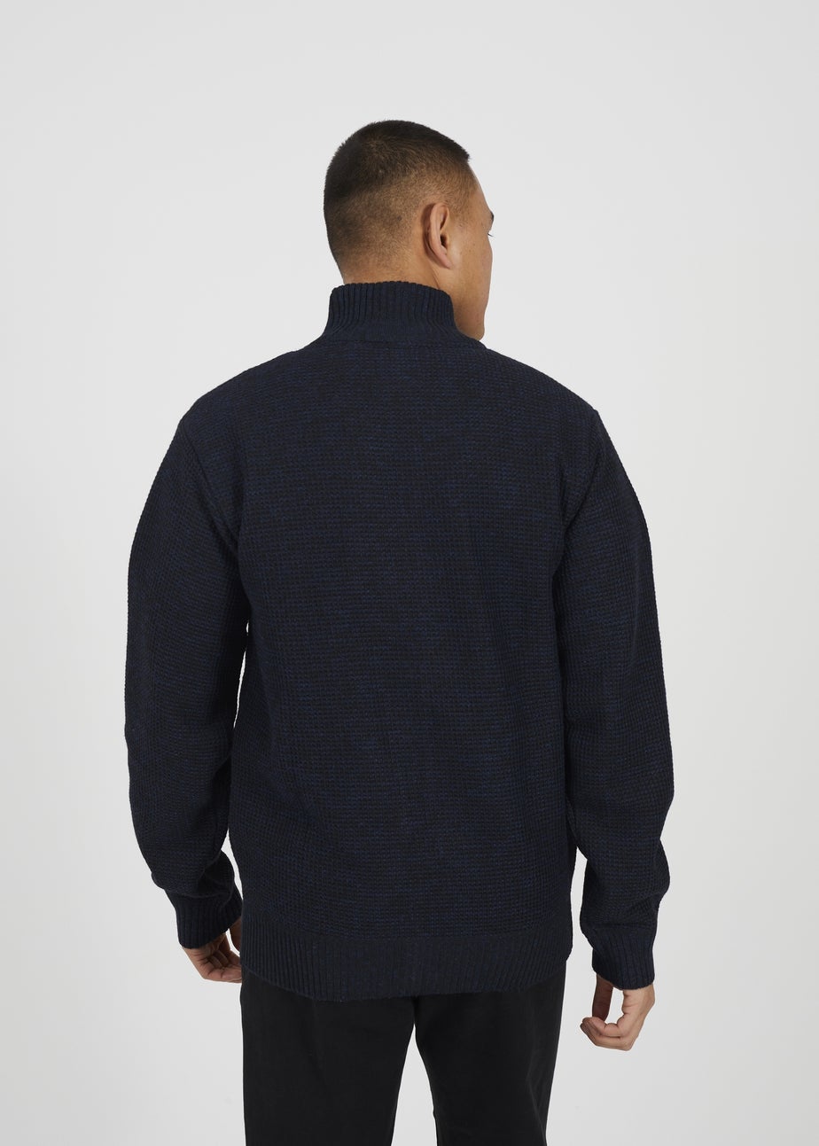 Brave Soul Navy Funnel Neck Jumper with Fleece Lining
