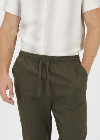 Brave Soul Khaki Relaxed Fit Linen Blend Trousers