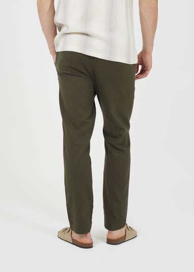 Brave Soul Khaki Relaxed Fit Linen Blend Trousers