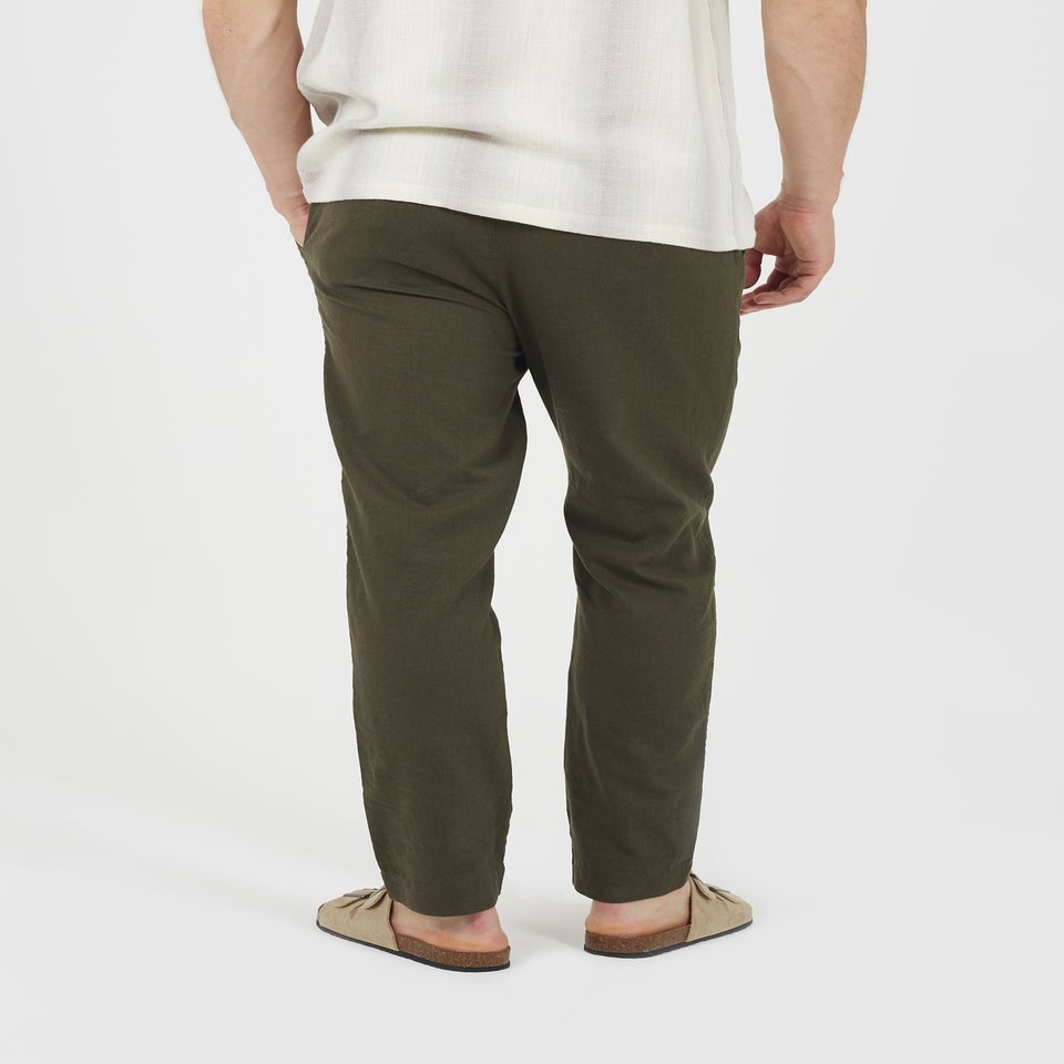 Brave Soul Khaki Relaxed Fit Linen Blend Trousers