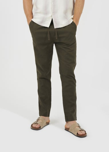 Brave Soul Khaki Relaxed Fit Linen Blend Trousers