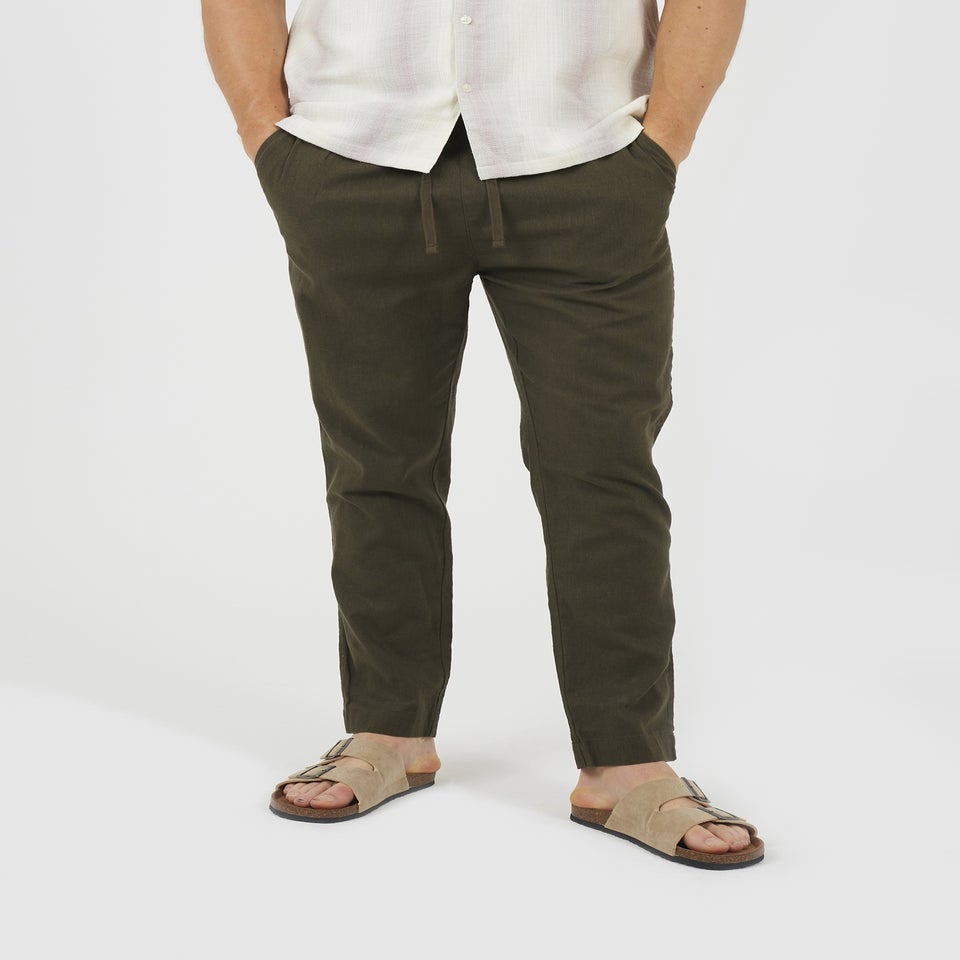 Brave Soul Khaki Relaxed Fit Linen Blend Trousers
